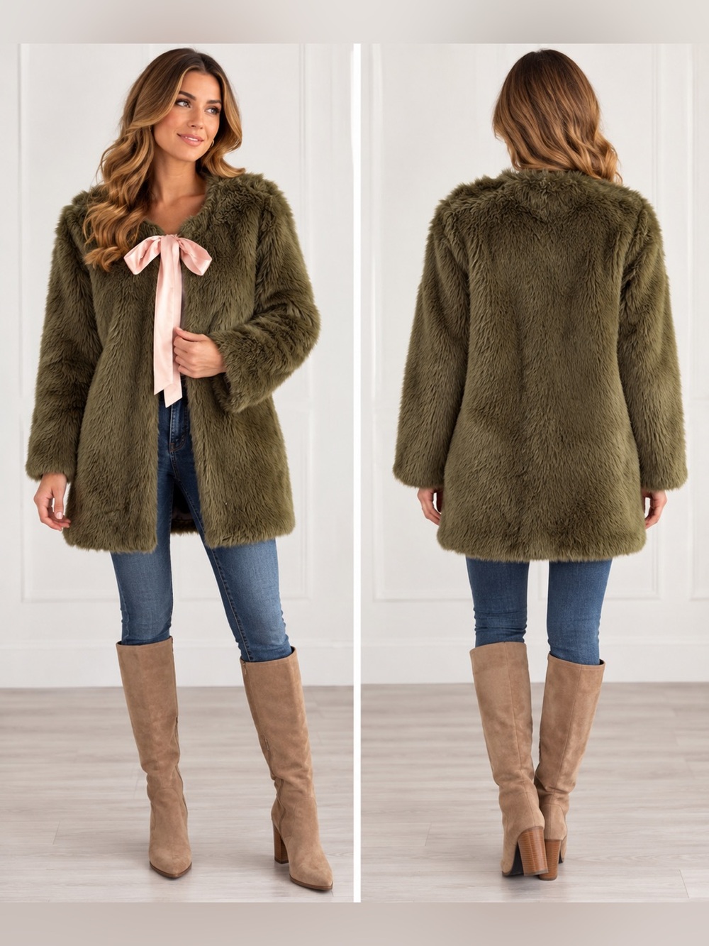 Le'Ven Faux Fur Teddy Jacket in Green Like New